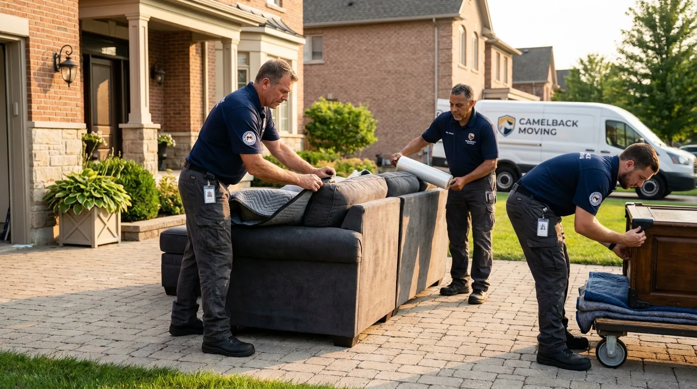 Large estate moving crew wrapping furniture in Wallis, TX