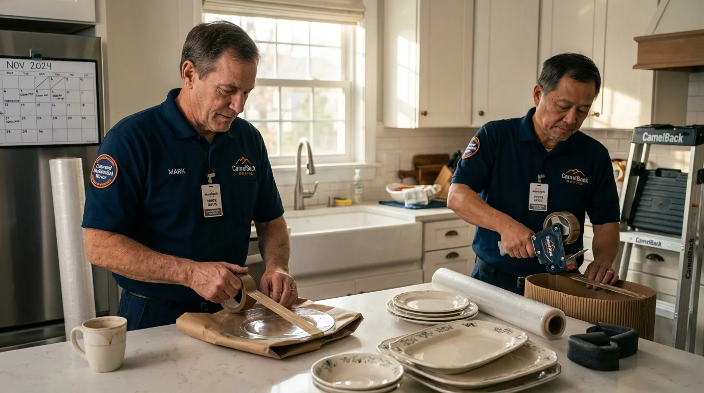 Professional crew packing kitchen dishware in Wallis, TX
